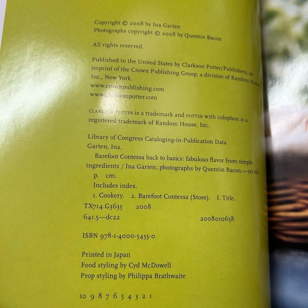 First Edition 2008 Barefoot Contessa Back to Basics Cookbook